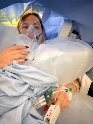 Sophie before/around surgery, after choosing to have an awake craniotomy in Southampton.