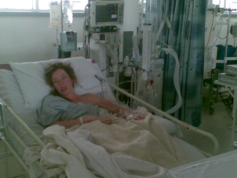 Claire Bullimore, a few days post craniotomy to remove a 10cm intraventricular meningioma.
